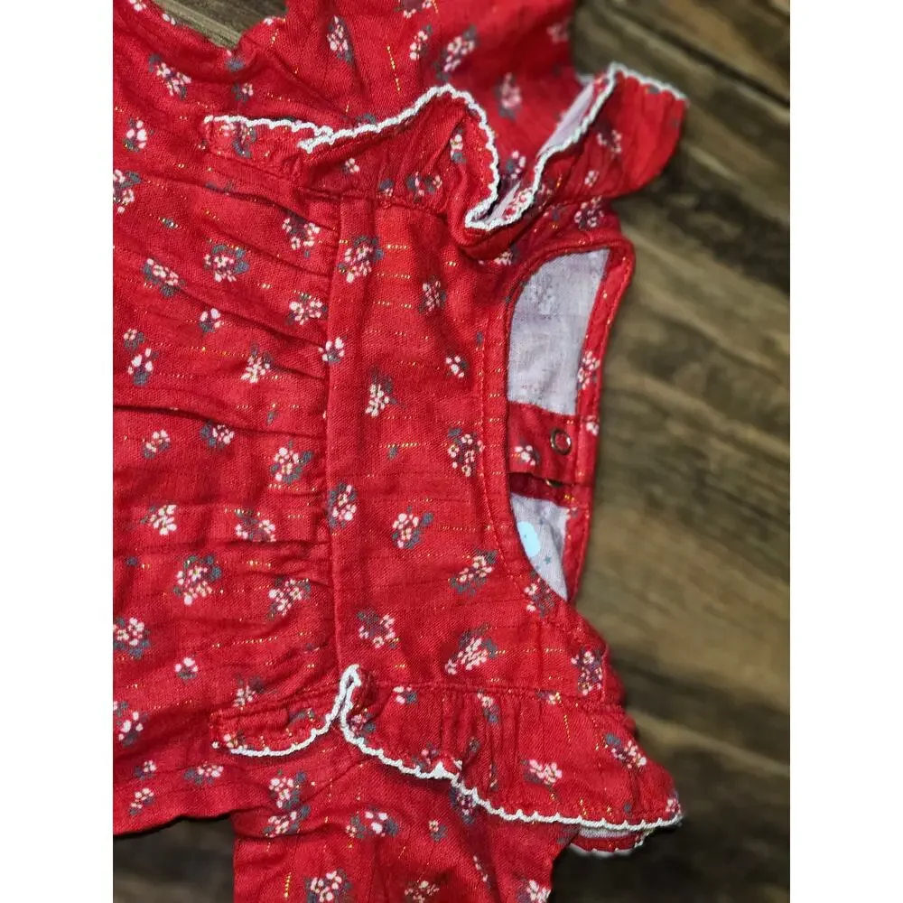 Cloud Island Baby Girls' Christmas Holiday Floral Romper, 0-3M, Red